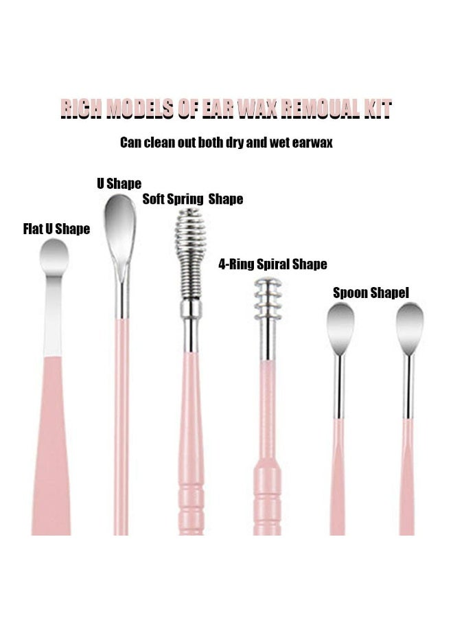 لوميا مجموعة أدوات إزالة شمع الأذن 6 قطع من الفولاذ المقاوم للصدأ مع حقيبة تخزين جلدية، أعواد تنظيف الأذن مع أعواد لولبية وملعقية، أدوات تنظيف آمنة ومضادة للصدأ، محمولة للبالغين والأطفال والرجال والنساء، مثالية للاستخدام في المنزل والسفر (وردي) - Image 3