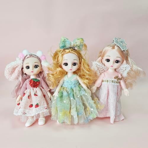 TNDCKP 3 Pcs 6 Inch Princess Girl Mini Dolls Small Princess Dolls Little Girl Miniature for 3 Year Old Girls - Image 5