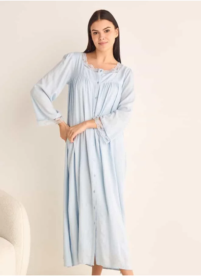 فاف Dobby Textured Camisole and Robe Set with Lace Detail