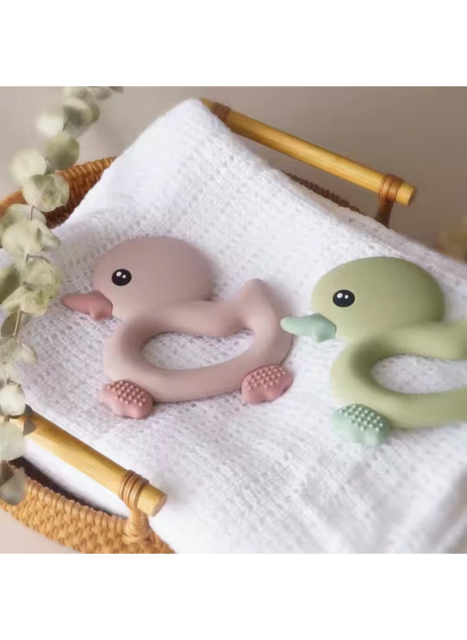 Soft Silicone Duck Baby Teether Toy - 9.6X8X1.5 cm - Pink  - Image 5