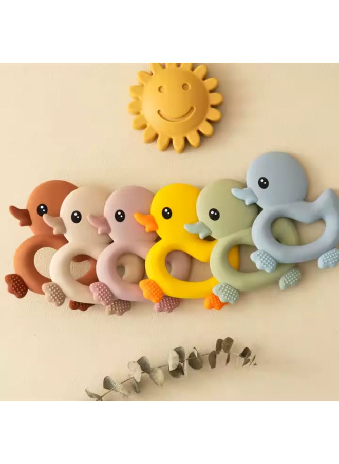Soft Silicone Duck Baby Teether Toy - 9.6X8X1.5 cm - Pink  - Image 4