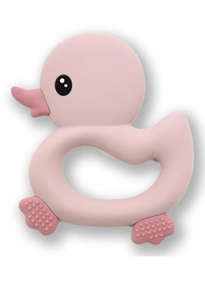 Soft Silicone Duck Baby Teether Toy - 9.6X8X1.5 cm - Pink  - Image 1