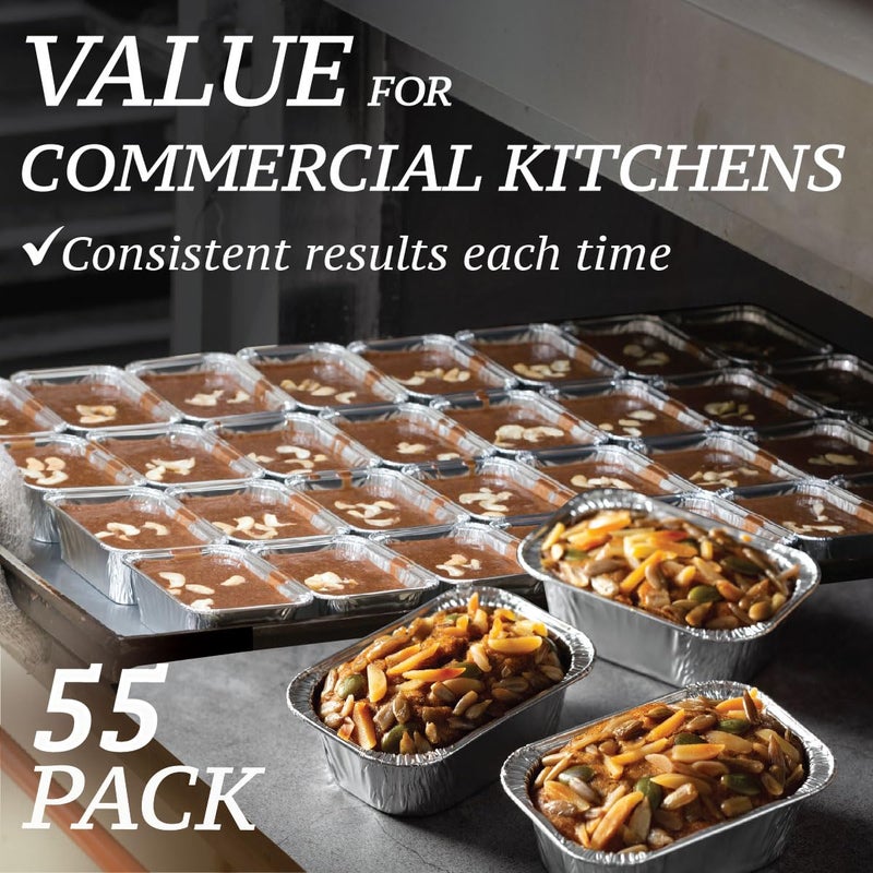 Spare Essentials (55 Pack) 1LB Mini Foil Loaf Pans - 1 Pound Disposable Aluminum Baking Pans for Individual Bread, Cake, Meatloaf - Small Loaf Pans with Liners, Small Bread Tins 6 x 3.5 x 2 - Image 5