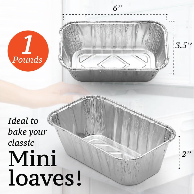 Spare Essentials (55 Pack) 1LB Mini Foil Loaf Pans - 1 Pound Disposable Aluminum Baking Pans for Individual Bread, Cake, Meatloaf - Small Loaf Pans with Liners, Small Bread Tins 6 x 3.5 x 2 - Image 2