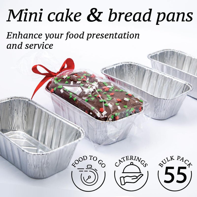 Spare Essentials (55 Pack) 1LB Mini Foil Loaf Pans - 1 Pound Disposable Aluminum Baking Pans for Individual Bread, Cake, Meatloaf - Small Loaf Pans with Liners, Small Bread Tins 6 x 3.5 x 2 - Image 4