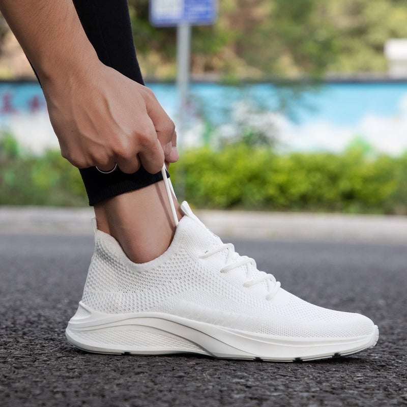 VAMJAM Men's Running Shoes Fashion Sneakers Lightweight Breathable Flying Knitting Lace Up Mesh Walking Shoes Workout Casual Sports Shoes White Size 11 - Image 2