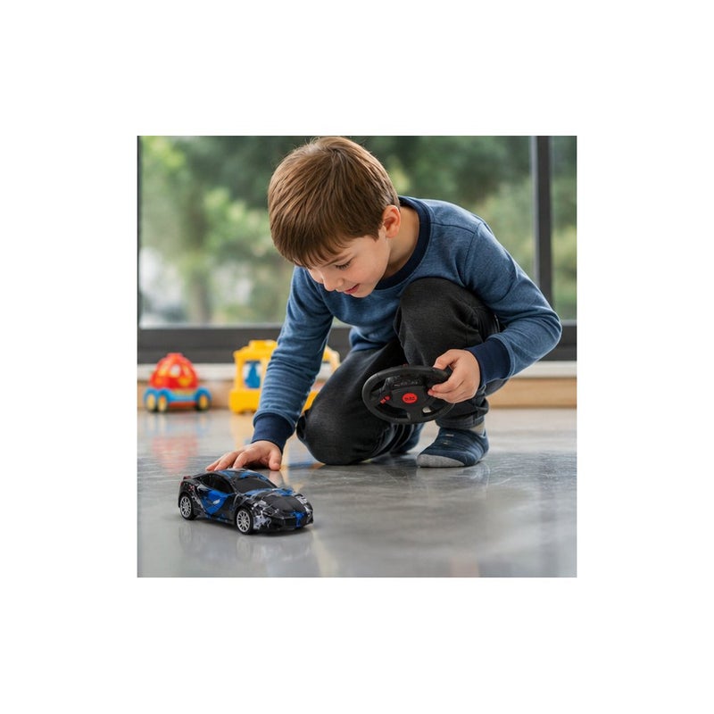 Super Sport Race Command | RC Remote Control Car Toy with Steering Wheel Controller, Blue and Black Racing Design, for Boys - Image 4