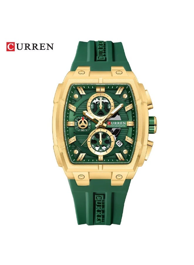 CURREN ساعة كرونوجراف عالية الجودة CURREN 8488 مناسبة للرجال، ساعة كوارتز عالية الجودة، حزام سيليكون، ساعة يد مقاومة للماء للأعمال، باللون الأخضر - Image 1
