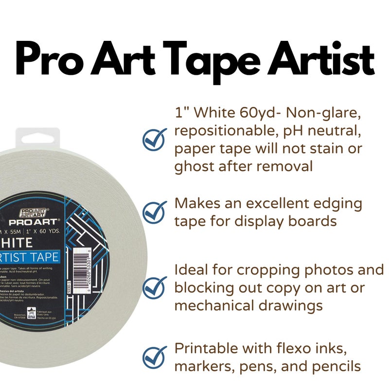 Pro Art 1-Inch by 60-Yards White Artist Tape (5330-1),White, 1-inch x 60-yard Roll - Image 2