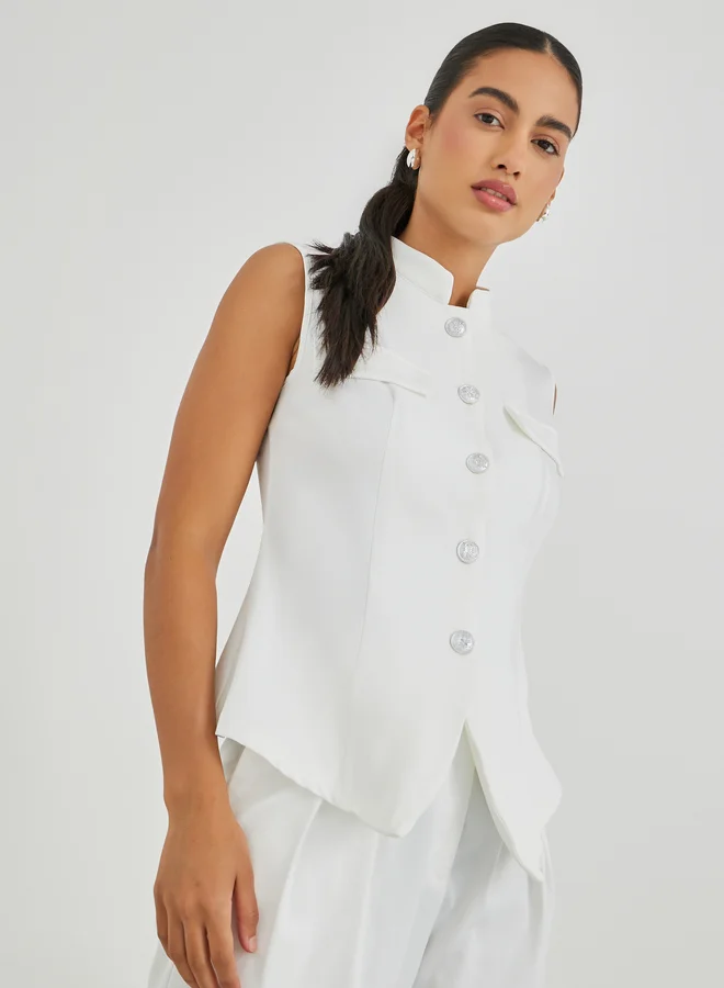ستايلي Styli Stand Collar Sleeveless Solid Waistcoat