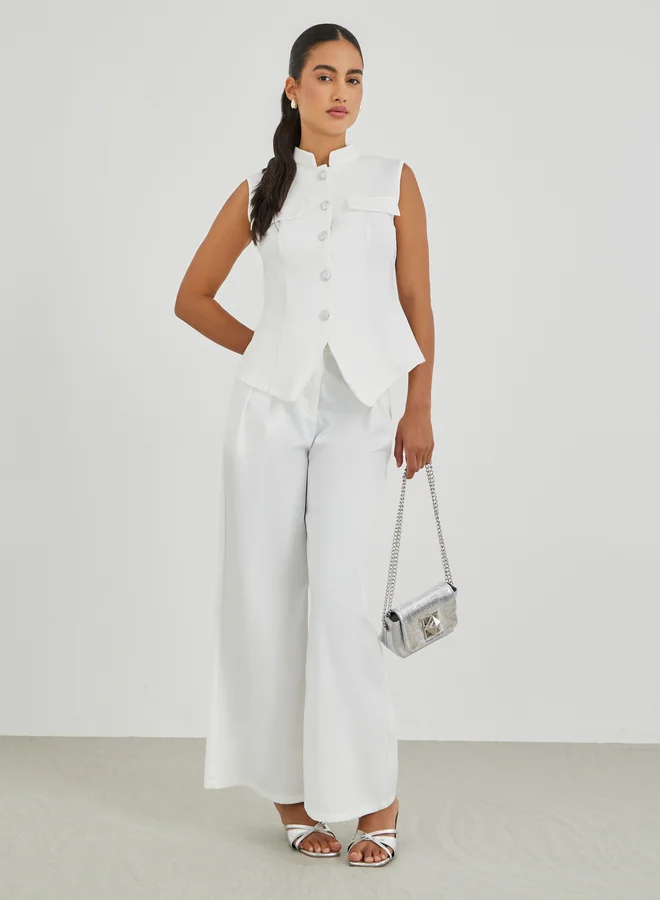 ستايلي Styli Stand Collar Sleeveless Solid Waistcoat
