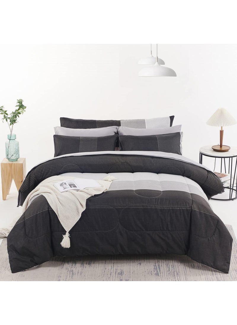 RYNGHIPY RYNGHIPY 8Pcs Revsible Grey Black Striped Down Alternative Comforter Bedding Collections Lightweight All Season Striped Bedding Comforters Sets for Queen Bed QueenGrey Black 