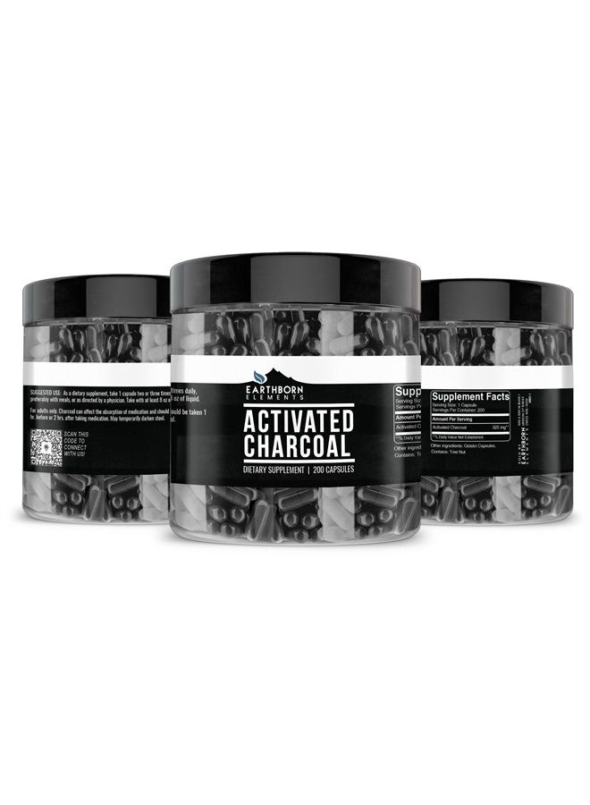 earthborn elements Activated Charcoal 200 Capsules, Pure & Undiluted, No Additives - Image 1