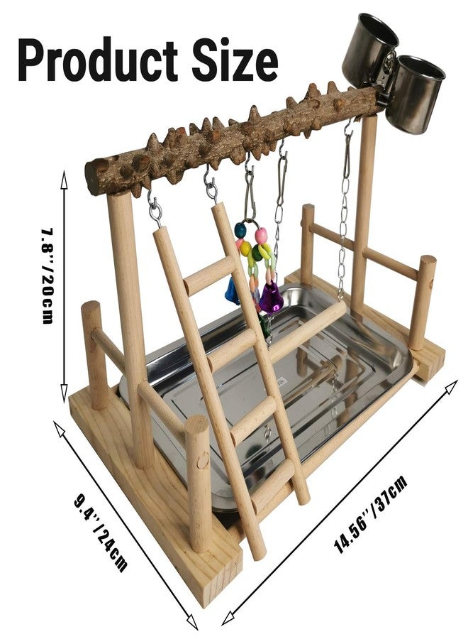 Hamiledyi Parrot Playground Bird Playstand Wood Exercise Play Perch Exercise Gym with Feeder Cups Toys Cockatiel with Ladder Hanging Swing for Pet Conure Lovebirds Life Activity Center Training Stand - Image 3