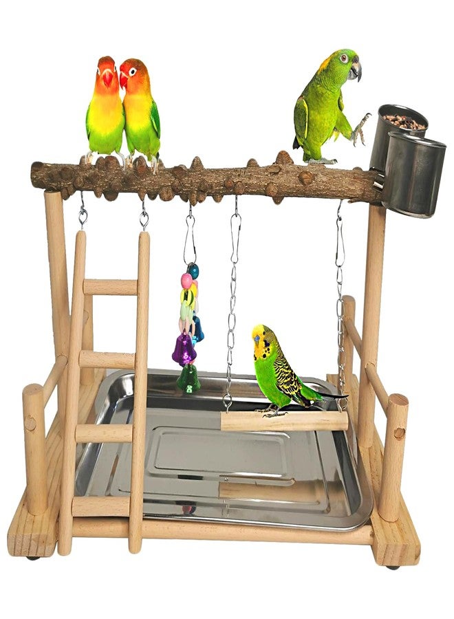 Hamiledyi Parrot Playground Bird Playstand Wood Exercise Play Perch Exercise Gym with Feeder Cups Toys Cockatiel with Ladder Hanging Swing for Pet Conure Lovebirds Life Activity Center Training Stand - Image 1