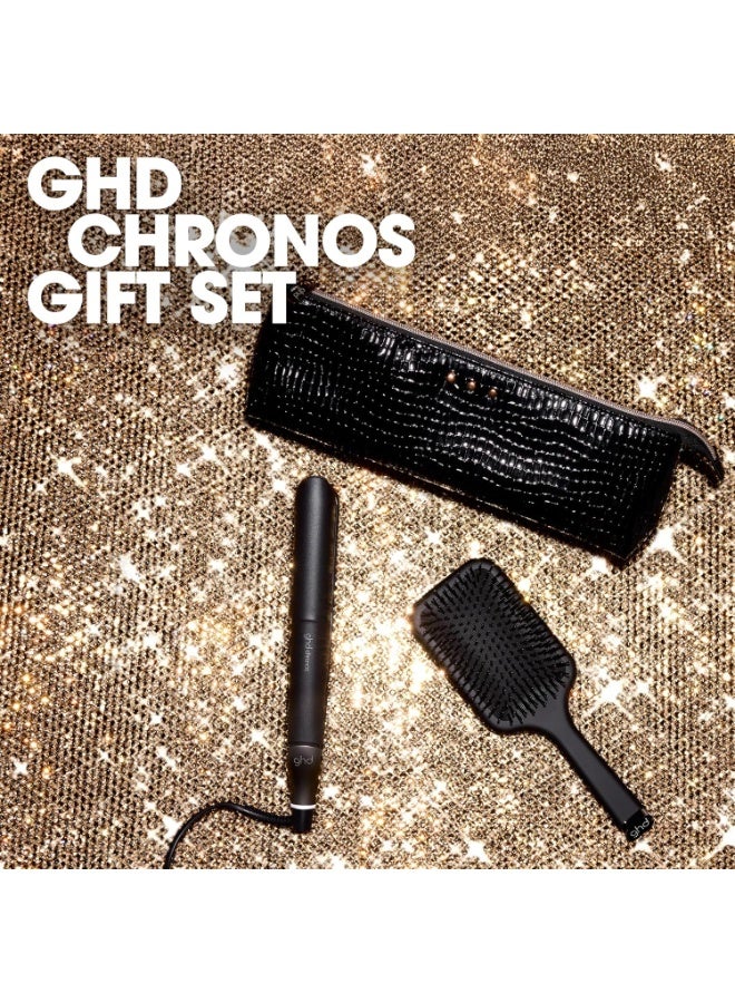 ghd Chronos Festive Gift Set - Hair Straightener with Paddle Brush & Heat-Resistant Bag & Mat | Black, Christmas Collection - Image 2