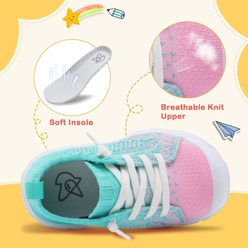 LeIsfIt Toddler Barefoot Shoes Girls Boys Lightweight Sneakers Kids Tennis Shoes Slip on Shoes Pink Green Size 7 - Image 3