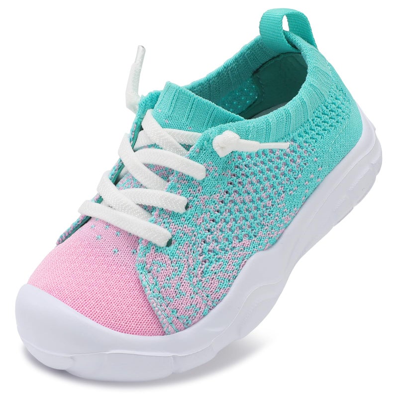 LeIsfIt Toddler Barefoot Shoes Girls Boys Lightweight Sneakers Kids Tennis Shoes Slip on Shoes Pink Green Size 7 - Image 1