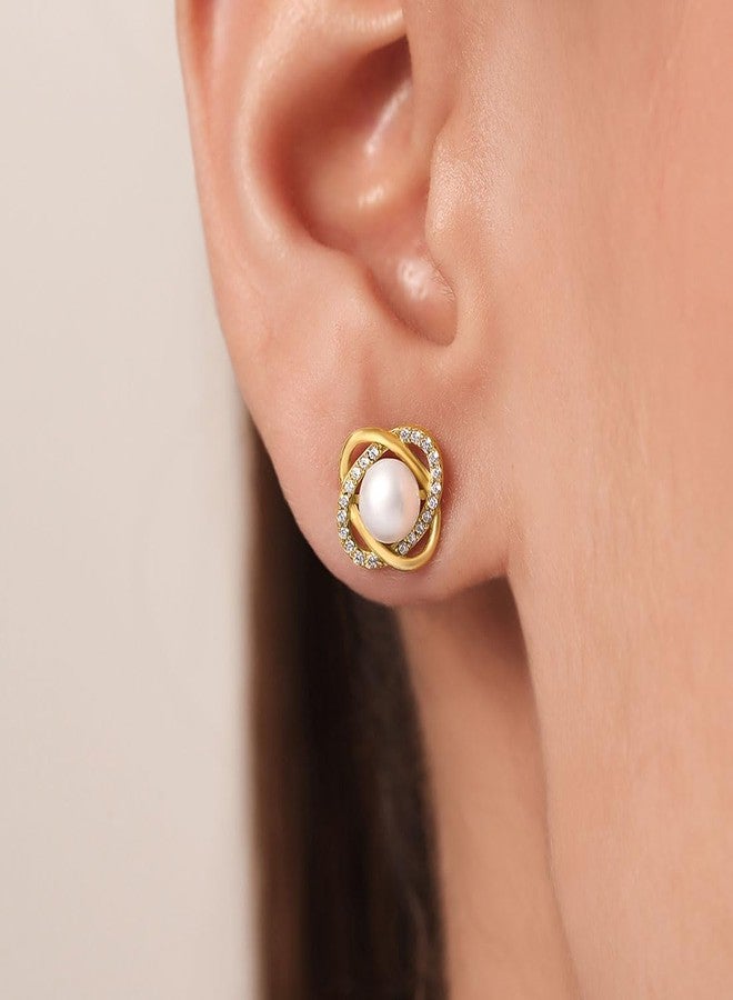 Zavya 925 Sterling Silver Abstract Pearl Gold Plated Stud Earrings | Gift for Women and Girls | With Certificate of Authenticity & 925 Stamp - Image 3