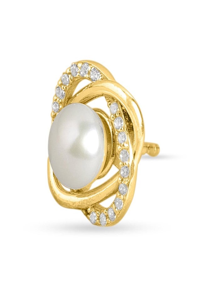 Zavya 925 Sterling Silver Abstract Pearl Gold Plated Stud Earrings | Gift for Women and Girls | With Certificate of Authenticity & 925 Stamp - Image 4
