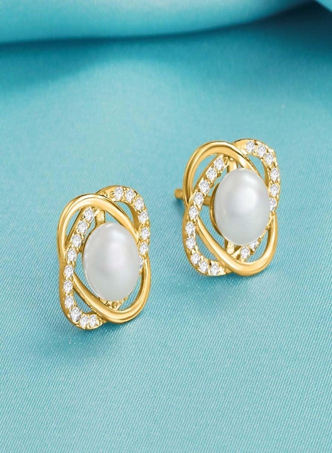 Zavya 925 Sterling Silver Abstract Pearl Gold Plated Stud Earrings | Gift for Women and Girls | With Certificate of Authenticity & 925 Stamp - Image 2