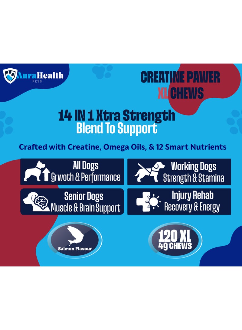 AuraHealth Pets CREATINE PAWER 120 XL Chews up to 4-month supply for Working, Senior, & Injured Dogs 14-in-1 XtraStrength: Creatine, L-Carnitine & Taurine. Muscles, Performance, Energy & Recovery, Salmon Flavour - Image 3