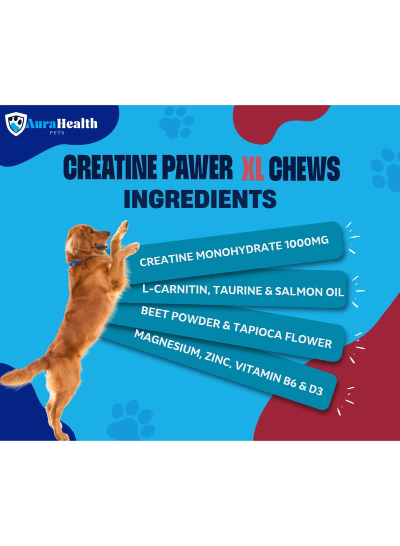 AuraHealth Pets CREATINE PAWER 120 XL Chews up to 4-month supply for Working, Senior, & Injured Dogs 14-in-1 XtraStrength: Creatine, L-Carnitine & Taurine. Muscles, Performance, Energy & Recovery, Salmon Flavour - Image 4