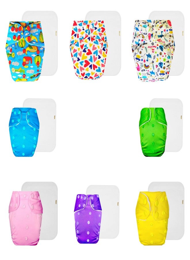 Dumbledo Premium Cloth Diaper with Cotton Insert (Pack of 8) | Hypoallergenic | 6-Layer Absorbent Pad | Easy to Clean | All-Day Wear | 3 Months - 3 Years | Unisex Baby - Image 1