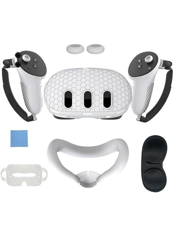 VR Accessories for Meta Quest 3, 6 in 1 Silicone Protective Case Set for Oculus Quest 3, Controller Grip Cover, VR Shell Cover, Face Cover (White) - Image 1