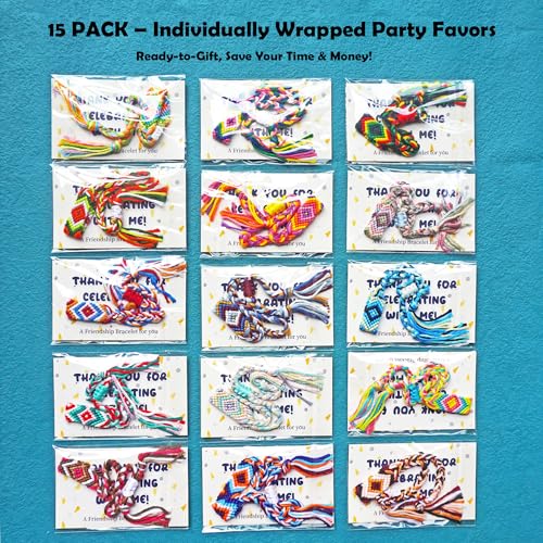 Tangser 15 Pack HandWoven Friendship Bracelets Bulk Party Favors for Kids Girls Boys Individually Wrapped Ready to Give Adjustable String Bracelets for Gift Bags Min 22Max 9 - Image 5