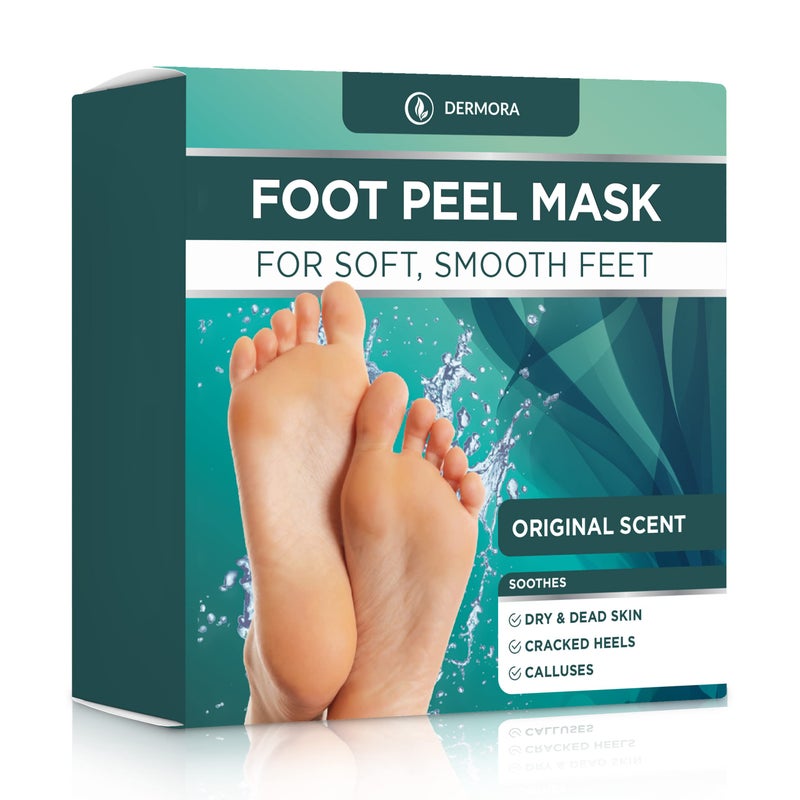 DERMORA Foot Peel Mask - 2 Pack of Regular Size Skin Exfoliating Foot Masks for Dry, Cracked Feet, Callus, Dead Skin Remover for Baby Soft Feet, Original Scent - Image 1