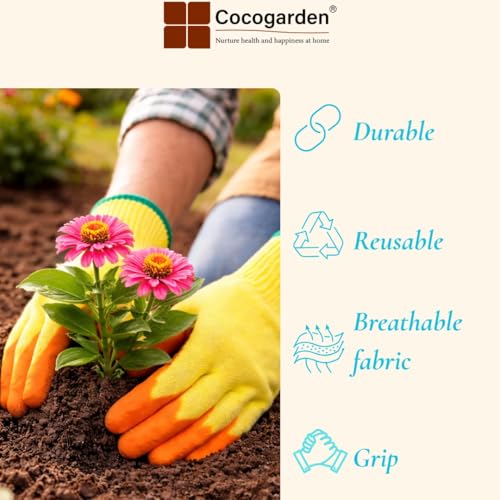 cocogarden Rubber Coated Cotton Garden Safety Gloves, 2 Pairs - Image 2