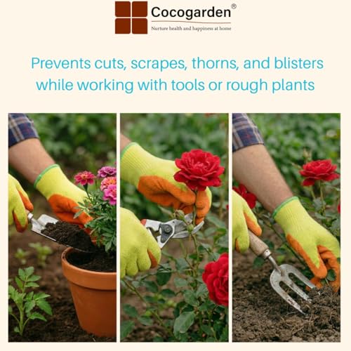 cocogarden Rubber Coated Cotton Garden Safety Gloves, 2 Pairs - Image 3