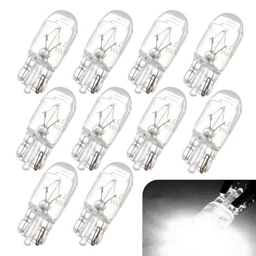 Tesnaao Pack-10 T10 Car Brake Lights, T10 168 192 12V 5WDouble-wire Vehicle Turn Signal Tail Light Replacements, Universal Waterproof Automotive Lighting Accessories for Truck SUV Car (White Light) - Image 1