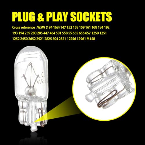 Tesnaao Pack-10 T10 Car Brake Lights, T10 168 192 12V 5WDouble-wire Vehicle Turn Signal Tail Light Replacements, Universal Waterproof Automotive Lighting Accessories for Truck SUV Car (White Light) - Image 4