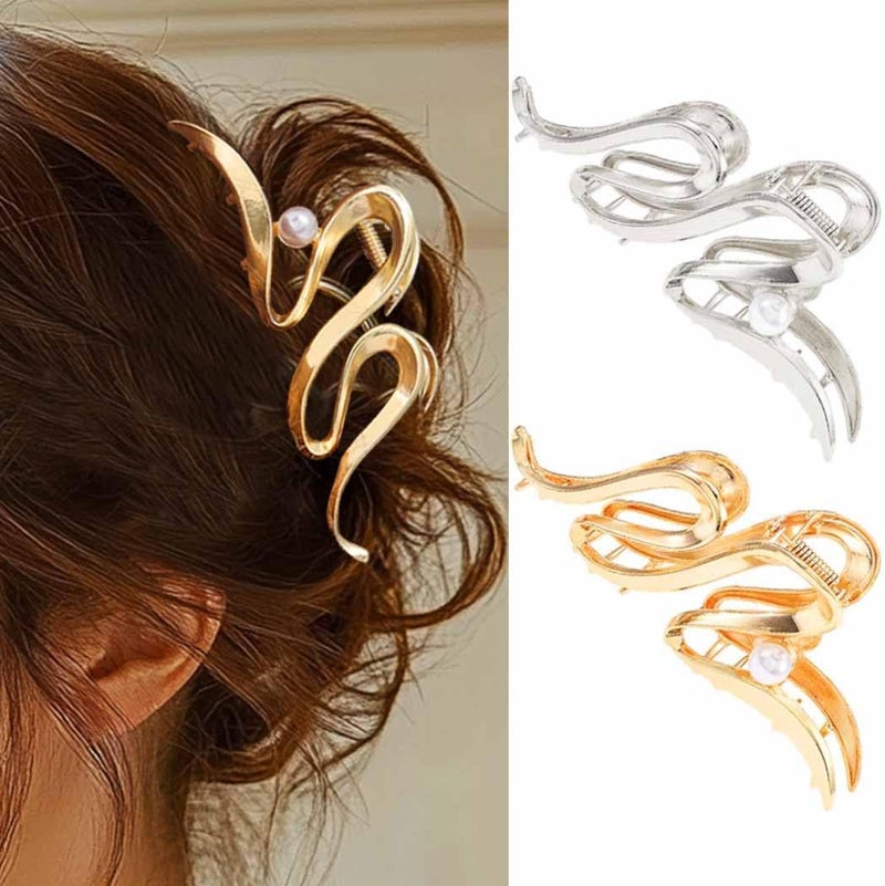 Unicra Gold Hair Clip Metal Claw Clips Fancy Hair Accessories for Women Pack of 2