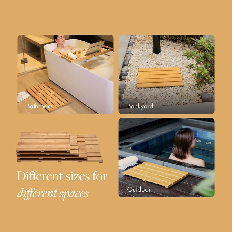 GOBAM Natural Bamboo Bath Mat - Non-Slip Shower & Bathtub Mat, Easy Clean Indoor & Outdoor Floor Mat for Spa, Sauna, Pool - Small 19.7 x 13 inches - Image 3