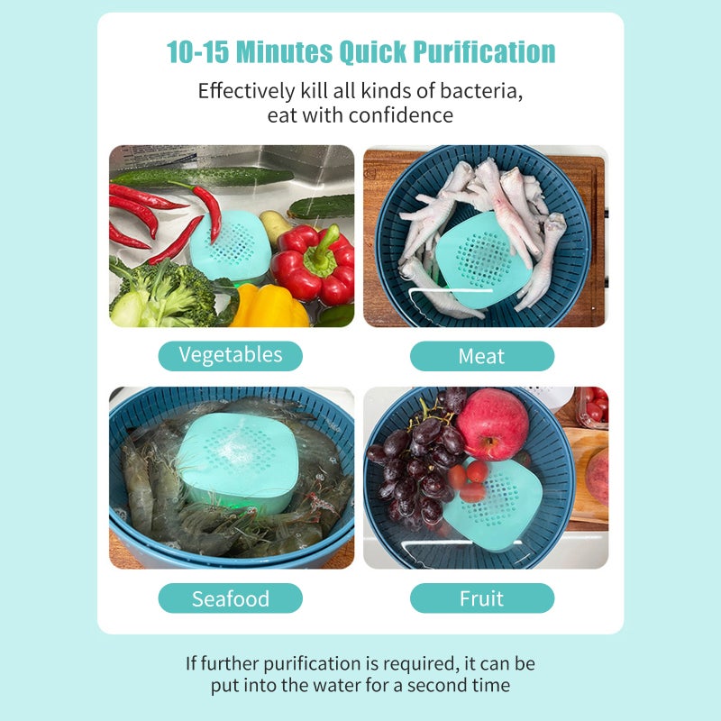 Fruit And Vegetable Purifier: White Portable Mini Wireless Purifier - IPX7 Waterproof 4400mAh Battery Deep Purification For Home Kitchen Outdoor Travel Picnic Family Use - Image 2