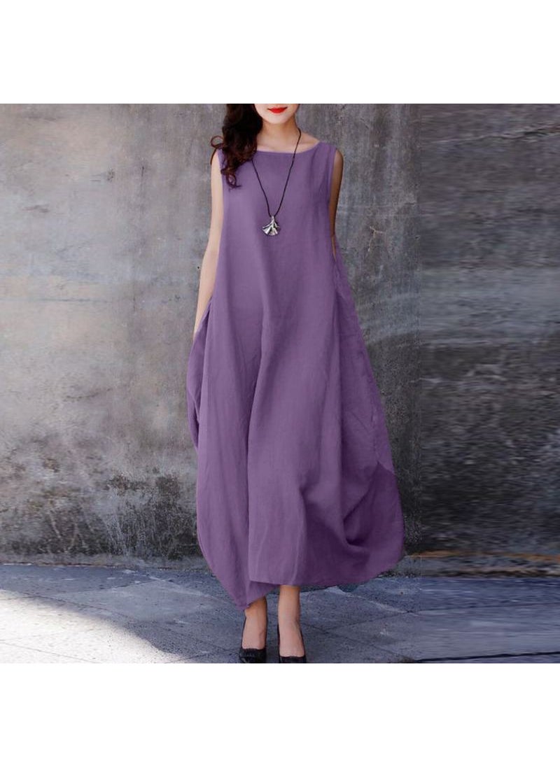 Generic - 2024 Spring Summer Casual Plus Size Sleeveless Dress Camel - Image 1