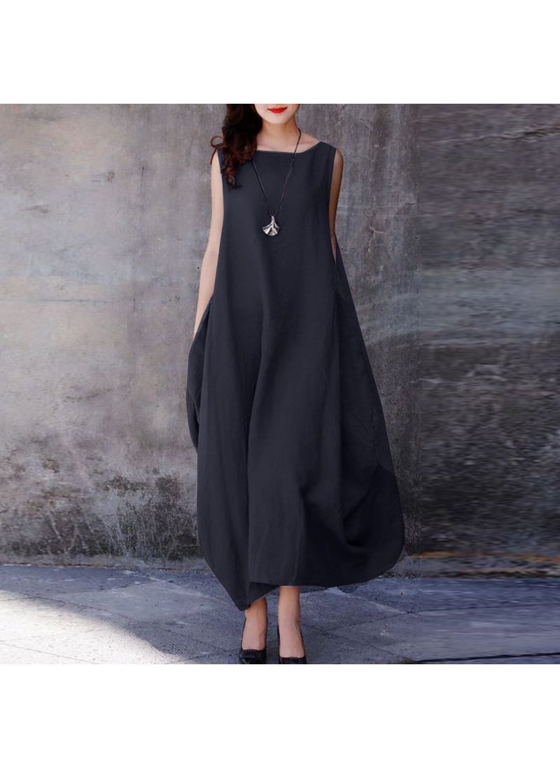 Generic - 2024 Spring Summer Casual Plus Size Sleeveless Dress Camel - Image 1