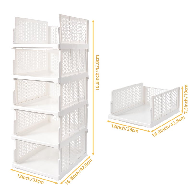 Uni HIMO Pull-out Plastic Storage Basket,Stackable Closet Organizers Drawer Anti-Tipping, Reinforced Stable Shelf Container for Bathroom Laundry Room Storage, Space-Saving Clothes Storage (White, 5L) - Image 2