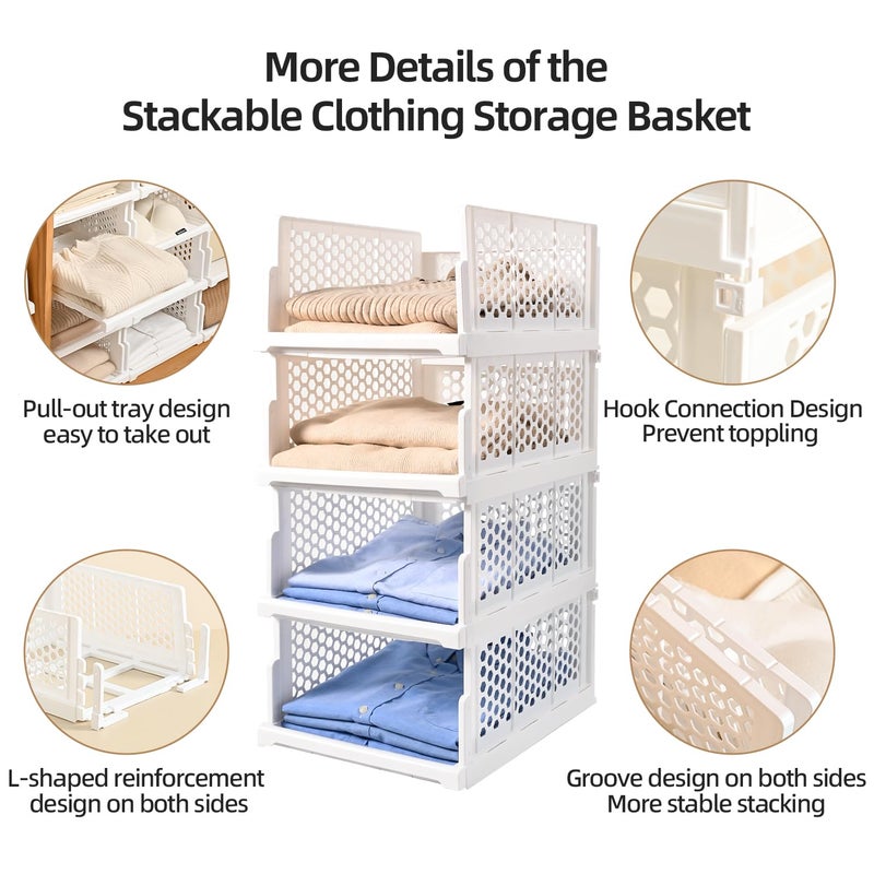 Uni HIMO Pull-out Plastic Storage Basket,Stackable Closet Organizers Drawer Anti-Tipping, Reinforced Stable Shelf Container for Bathroom Laundry Room Storage, Space-Saving Clothes Storage (White, 5L) - Image 4