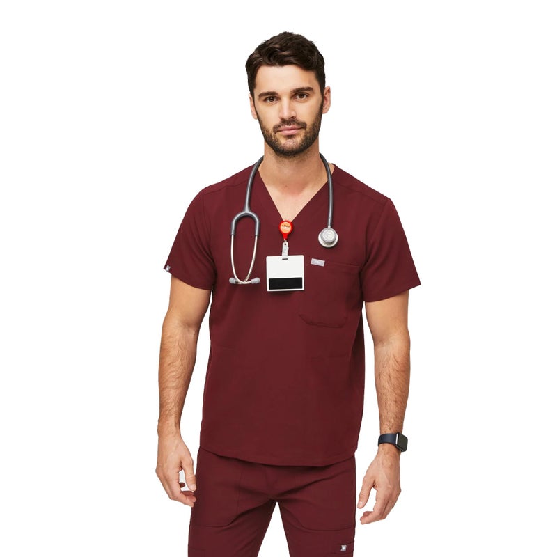 FIGS Chisec Three-Pocket Scrub Top for Men – Burgundy, XL - Image 1