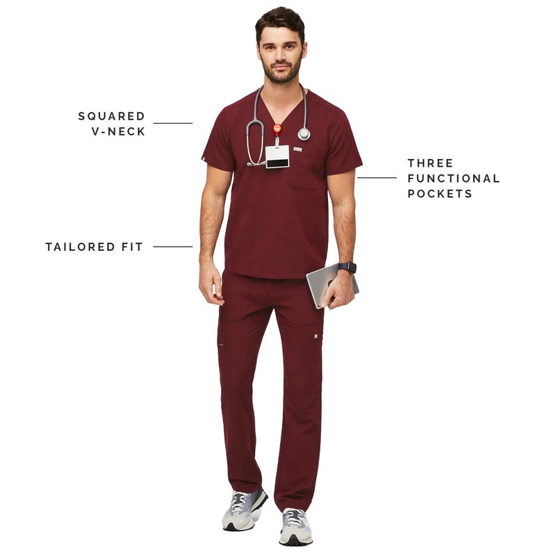 FIGS Chisec Three-Pocket Scrub Top for Men – Burgundy, XL - Image 2