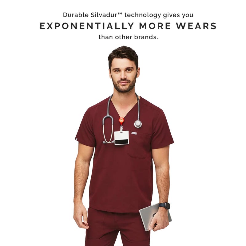 FIGS Chisec Three-Pocket Scrub Top for Men – Burgundy, XL - Image 4
