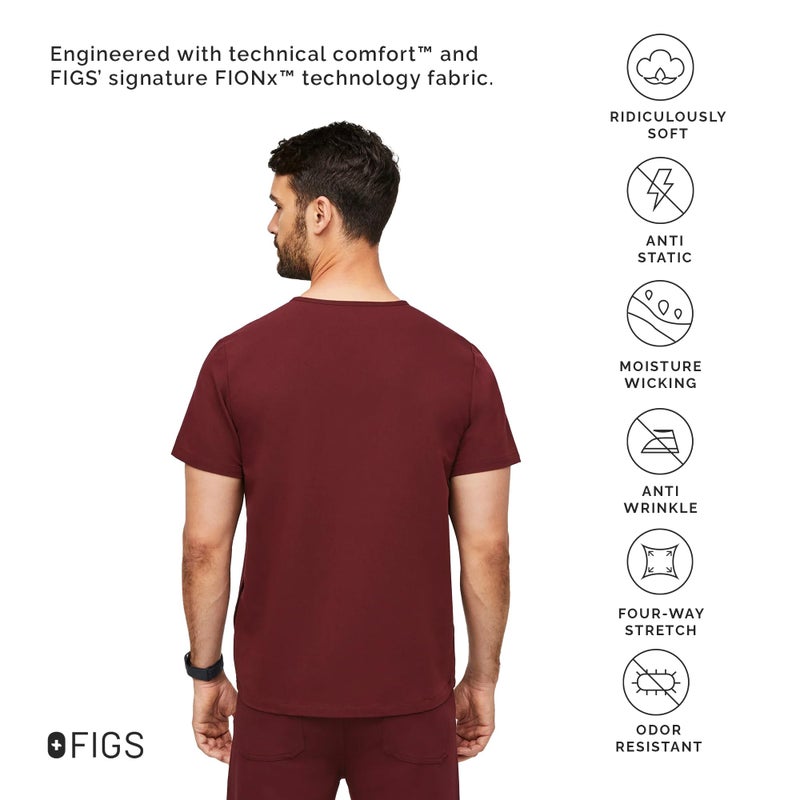 FIGS Chisec Three-Pocket Scrub Top for Men – Burgundy, XL - Image 3