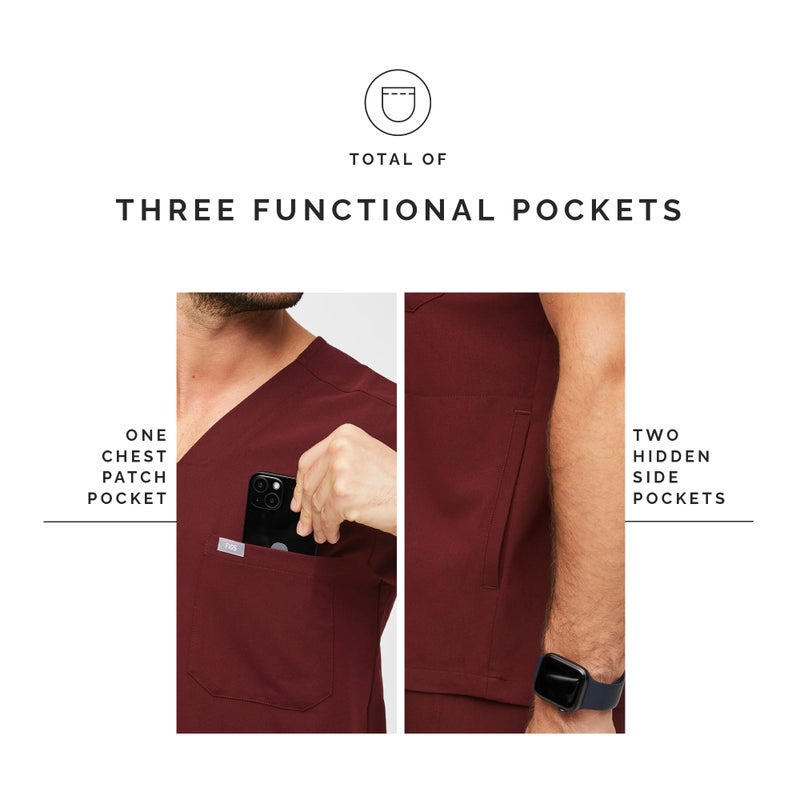 FIGS Chisec Three-Pocket Scrub Top for Men – Burgundy, XL - Image 5