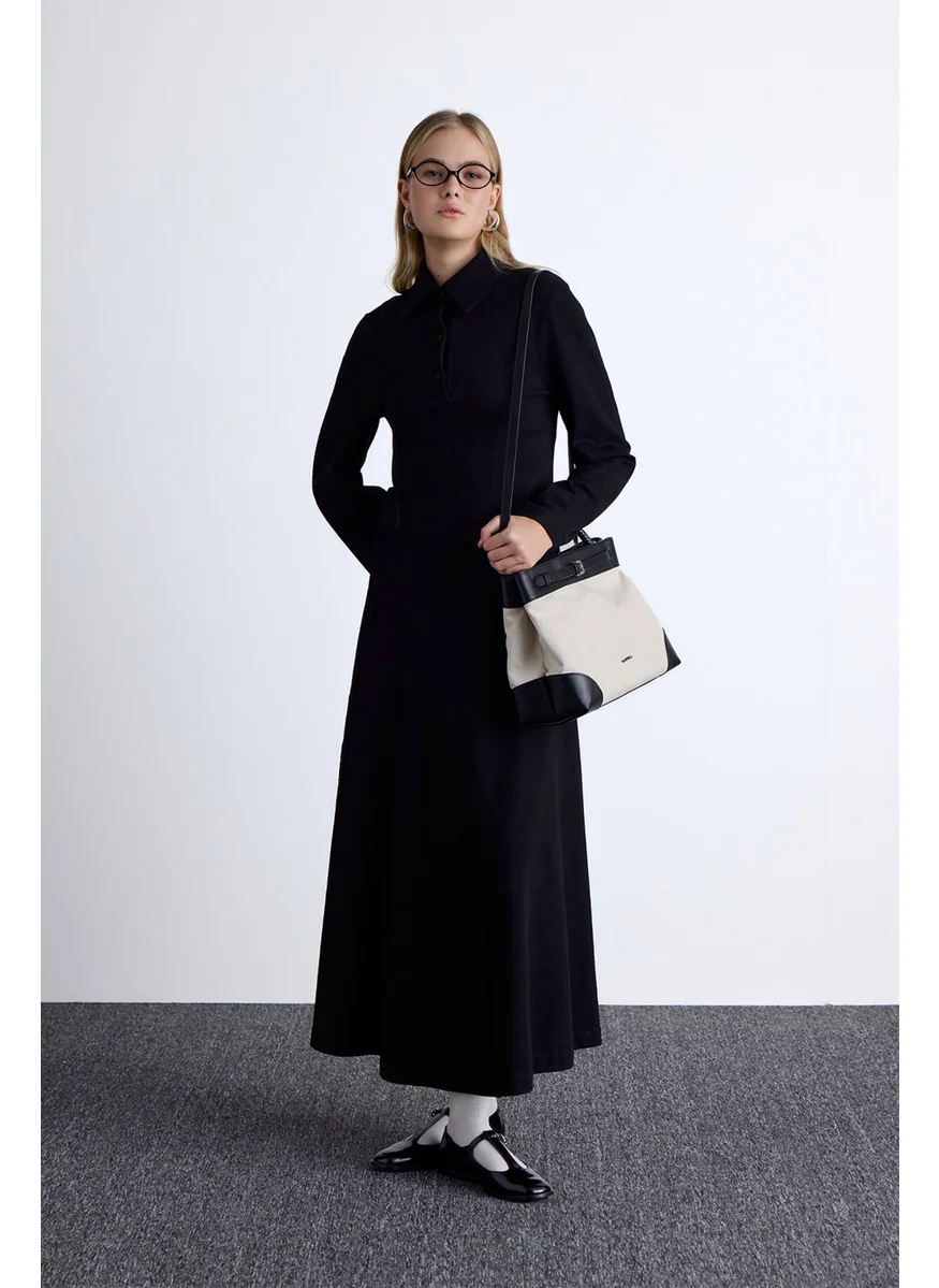 Manuka Premium Knitted Collared Dress Black