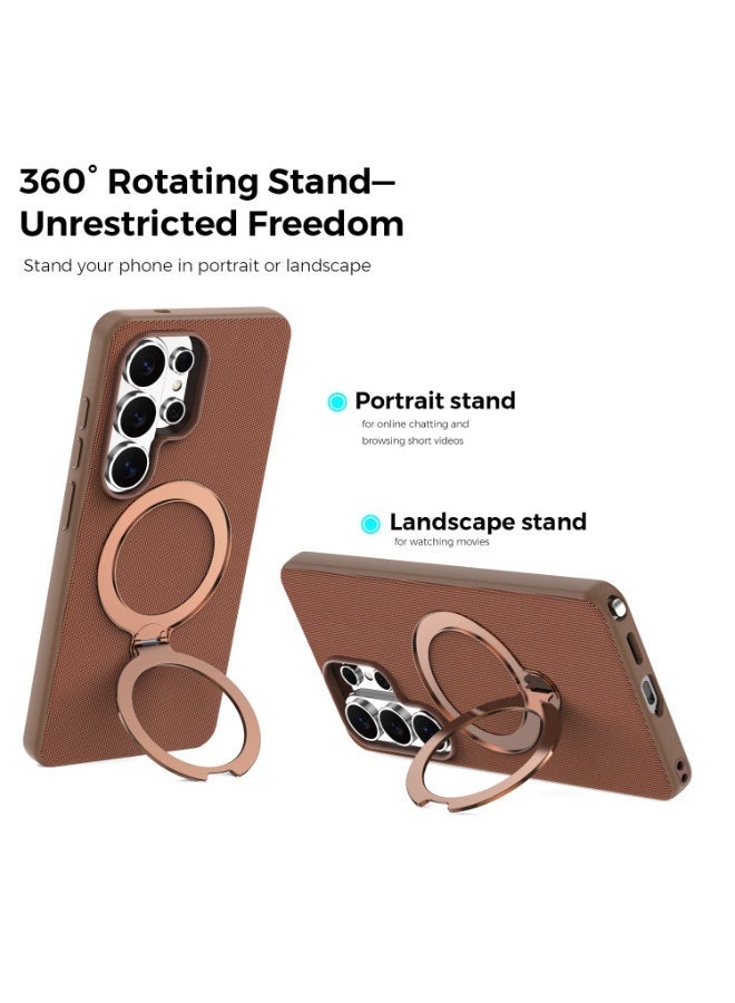 Tech Fabric Magnetic Invisible Rotating Stand Phone Case for Samsung Galaxy S26 Ultra / S25 Ultra / S24 Ultra / S23 Ultra, Dual Raised Edges Shockproof Cover - Image 4