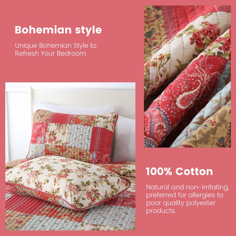 Secgo Queen Size Comforter Set- 100% Cotton Quilt Queen Size Set, Green, Sage bedspreads (90 * 96 Inch) with 2 Pillow Shams, Patchwork Reversible Lightweight Bedding - Image 4